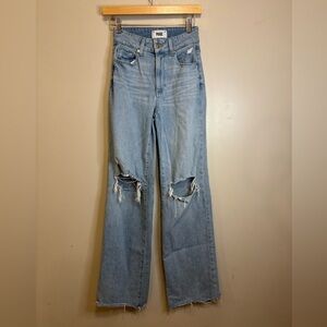 PAIGE Light Blue Distressed Wide-Leg Jeans